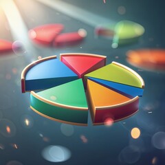 Poster - Colorful pie chart pieces scattered with light reflections in a dynamic setting