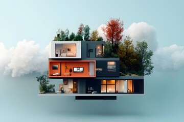 Poster - exploded view schematic of a intelligent dwelling featuring maximized efficiency connectivity and bi