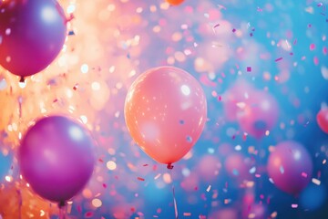 Poster - Colorful assortment of spheres and confetti elements arranged in a vibrant display for a festive celebration
