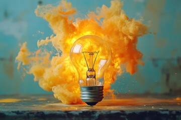 Aufkleber - Bright light bulb illuminating a vibrant swirl of orange, symbolizing creativity and inspiration in a dynamic artistic abstract design