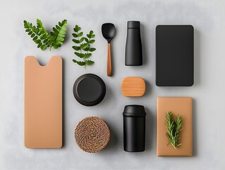 Poster - Flat lay composition showcasing an assortment of home storage containers including cardboard wicker and metal pieces in varied shapes and sizes