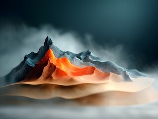 Poster - Fluid abstract topographic landscape with intricate data visualization of atmospheric elements and weather statistics creating a dynamic cinematic digital with a muted color palette and algorithmic