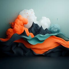 Fototapete - Fluid dynamic topographic data landscape with intricate weather visualization vibrant color palette and cinematic volumetric lighting effects  A futuristic