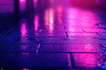 Poster - vibrant illuminated corridor captured at night showcasing reflections and colorful lights in urban s