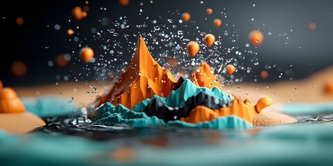 Poster - fluid topographic terrain visualization with a mesmerizing rainfall pattern complex network of conto