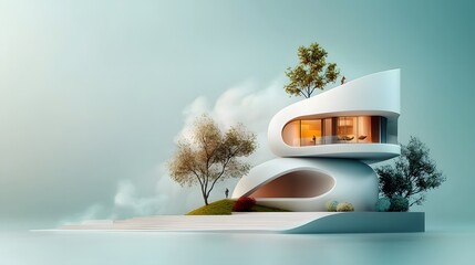 Poster - Futuristic Blueprint for an Iconic Modern Art Gallery with Striking Architectural Design   Sleek Minimalist Geometric 3D Rendering of a Visionary Innovative and Captivating Urban Cityscape