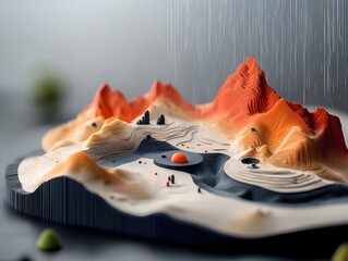 Poster - Intricate Fluid Rainfall Data Map with Clarity and Generative Algorithmic Visualization Showcasing a Retrofuturistic Scientific Aesthetic in a Minimalist Technological Landscape