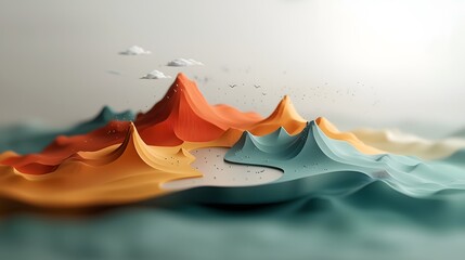 Poster - Mesmerizing abstract landscape visualizing the fluid dynamics and evolving topographic terrain with captivating weather data patterns and hydrological information
