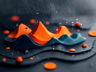 Poster - Mesmerizing Fluid Rainfall Visualization   Dynamic Weather System Data Mapping Futuristic Topographic Terrain Abstract Art with a Captivating Sci Fi Vibe