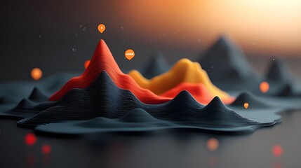 Poster - Mesmerizing fluid topographical terrain with dynamic data visualization of weather metrics heatmap gradient and cinematic lighting in a captivating sci fi atmosphere