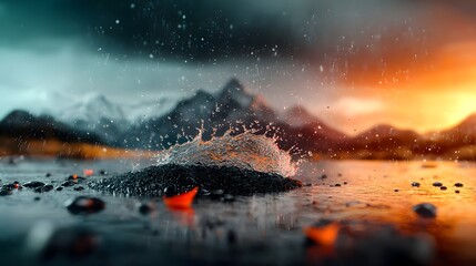 Poster - Mesmerizing Rainfall Pattern Map with Fluid Topographic Terrain and Dynamic Data Visualization   3D Render with Cinematic Lighting and Ethereal Sci Fi Atmosphere