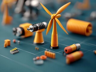 Poster - Minimalist 3D Blueprint for a Renewable Wind Power Energy Plant with Complex Turbine and Generator System Technical Schematics and Precise Digital Influenced by Scandinavian Design