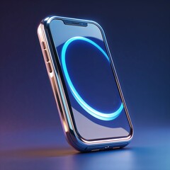Poster - Modern smartphone displaying a vibrant blue circular animation on its screen in a dark, illuminated environment