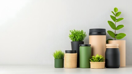 Poster - Neatly arranged assortment of geometric storage containers in various textures and materials such as cardboard wicker and metal