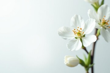 Wall Mural - delicate white blossom against pure white background, backdrop, delicate