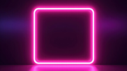 Poster - vibrant pink neon square frame against dark background creates striking visual. glowing edges enhance modern aesthetic, perfect for various