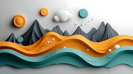 Poster - Stunning abstract landscape with a fluid topographic pattern and dynamic visualization of weather data  This digital showcases a minimalist geometric design with neutral tones and textured elements