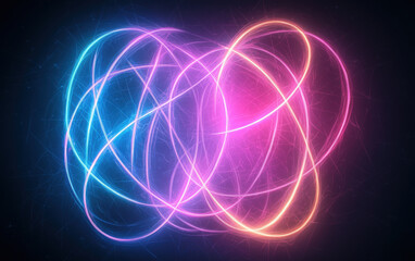 Poster - Vibrant abstract electric neon scribbles create chaotic yet mesmerizing visual experience, blending colors of blue, pink, and orange