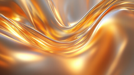 Wall Mural - Flowing golden fabric glimmers under soft light reflecting rich textures and waves in a serene setting Generative AI