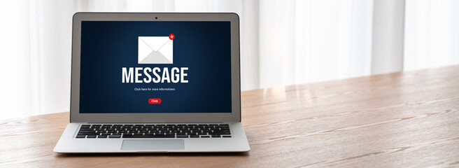 Poster - email notification message showing on computer screen snugly. digital marketing message information 