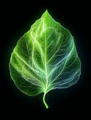 Poster - Glowing Green and Blue Leaf Abstract Digital Art