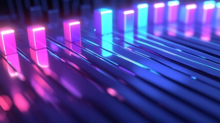 Poster - neon cubes reflecting on a sleek surface, digital art piece