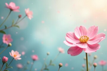 Wall Mural - subtle floral motif, delicate pastel shades, soft focus, mobile, serene, nature