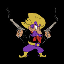Vector Illustration of a Cartoon Cowboy with Guns