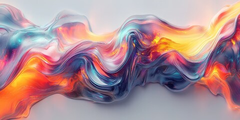 Poster - Colorful abstract wave pattern with vibrant hues of orange, blue, and purple flowing seamlessly in a fluid motion