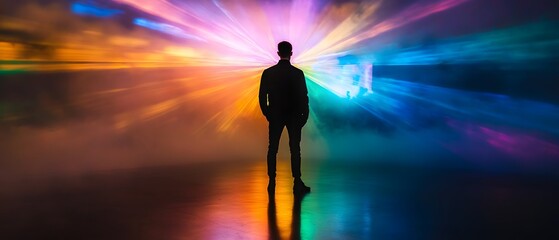 Poster - a captivating silhouette figure illuminated by mesmerizing abstract and vibrant light effects creati