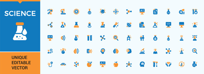 Wall Mural - science colorful simple icon set. includes flat solid symbols scientific, biotechnology, biology, la