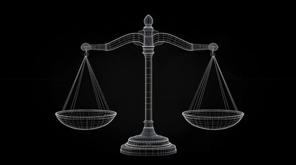 Aufkleber - Wireframe model of scales of justice on black background.