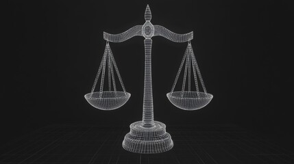 Aufkleber - Wireframe model of scales of justice on dark background.