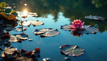 Wall Mural - intricate floral pattern reflected on calm lake surface, pretty, symmetry
