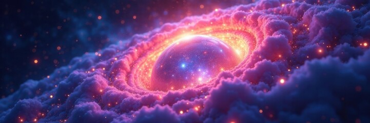iridescent portal glowing with soft pulsations, shimmering light dances across the cosmos , cosmic, 