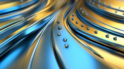Poster - Abstract metallic background with curved lines, rivets, and gradient colors.
