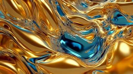 Aufkleber - Abstract gold and blue liquid swirls.