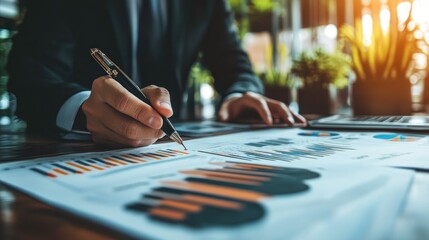 Poster - businessman analyzing financial data charts and graphs