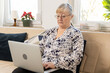 © Kateryna Muzhevska - Government Pension Retire Concept, Elderly Person Engaging in Digital Interaction Using Laptop, Illustrating the Connection of Technology and Older Generations in Modern Communication
