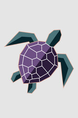 Poster - Stylized Geometric Turtle Illustration in Shades of Purple and Green