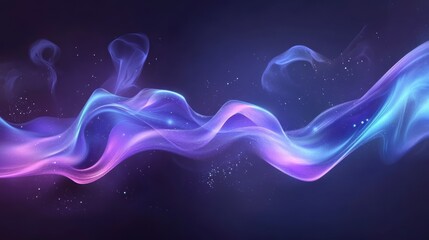 Aufkleber - Abstract wavy glowing purple and blue light streaks with sparkling particles on dark background.