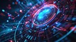 © Gerbang - Futuristic holographic circular display with data matrix encrypted display background. Generated AI