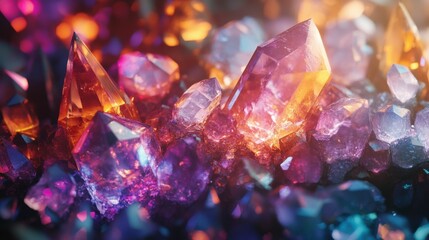 Poster - Vibrant, glowing crystals cluster close-up.