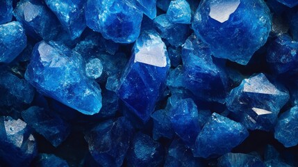 Poster - Close-up of vibrant blue crystals, showcasing their multifaceted texture and sharp edges.