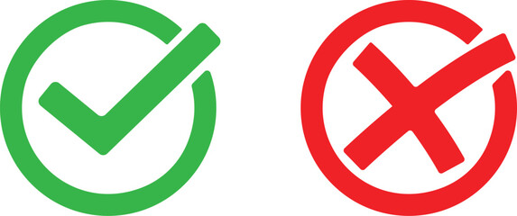 icon check mark green tick and red x. symbols of approval and decline, check for green mark icon and