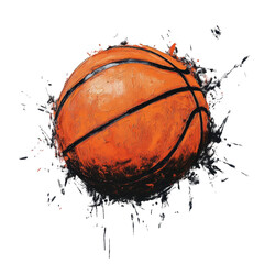Poster - a basketball covered in colorful paint splatters, showcasing a vibrant and artistic design.