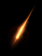 Fototapete - Bright glowing trail of comet, asteroid. Illustration of glowing trail of fire lines with sparks. Vector