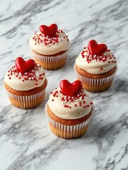 Wall Mural - Cupcakes with Red Heart Decoration