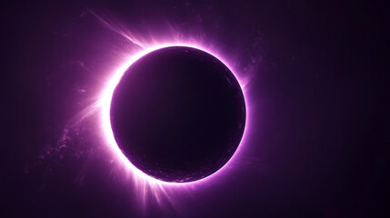 Wall Mural - solar eclipse circles showing moon covering sun on dark background. glowing purple neon rings with b
