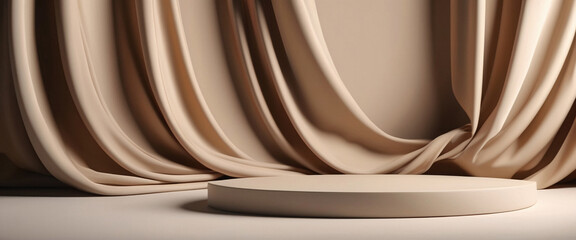 Wall Mural - beige draped fabric with a circular platform display